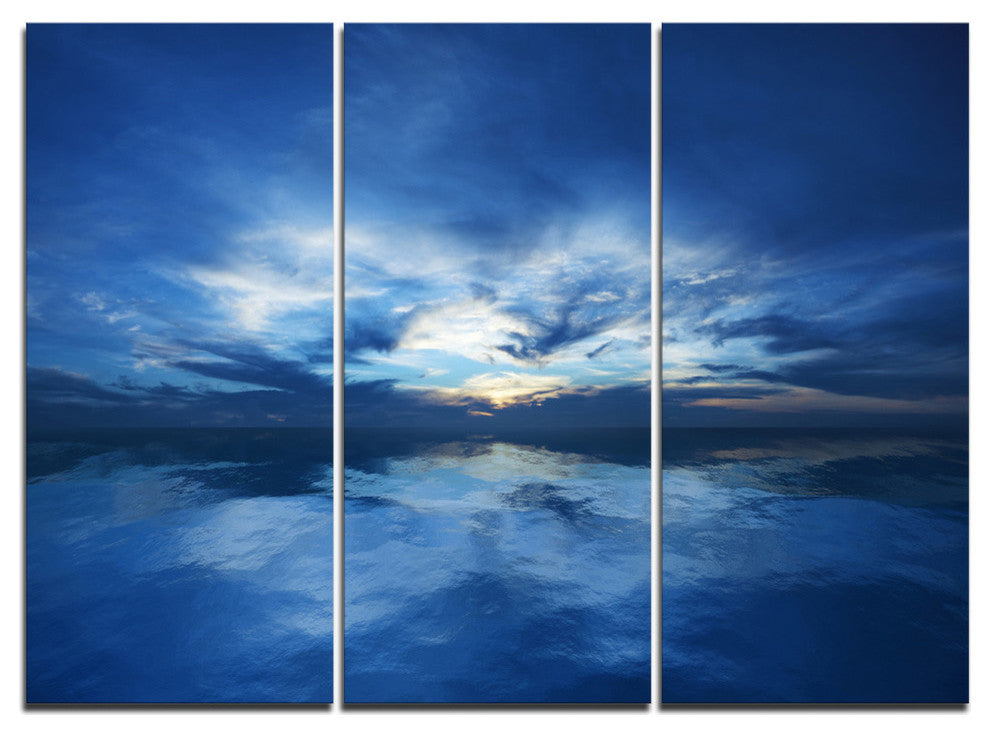 "Blue Waters and Blue Sky Sunset" Metal Wall Art, 3 Panels, 36"x28"