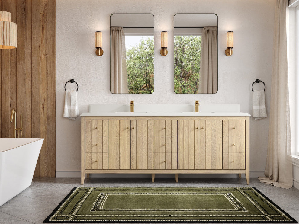 Atlanta Oak 84" Double Sink Bath Vanity, White 1.5" White Quartz