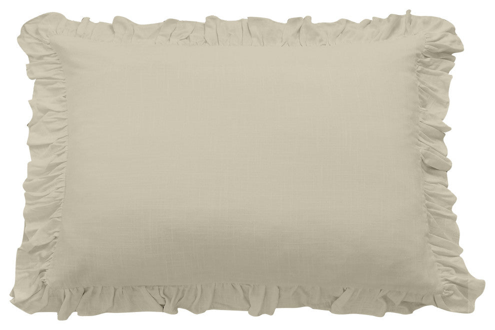 Lily Washed Linen Ruffled Pillow Sham, 1 Piece, Light Tan, Standard