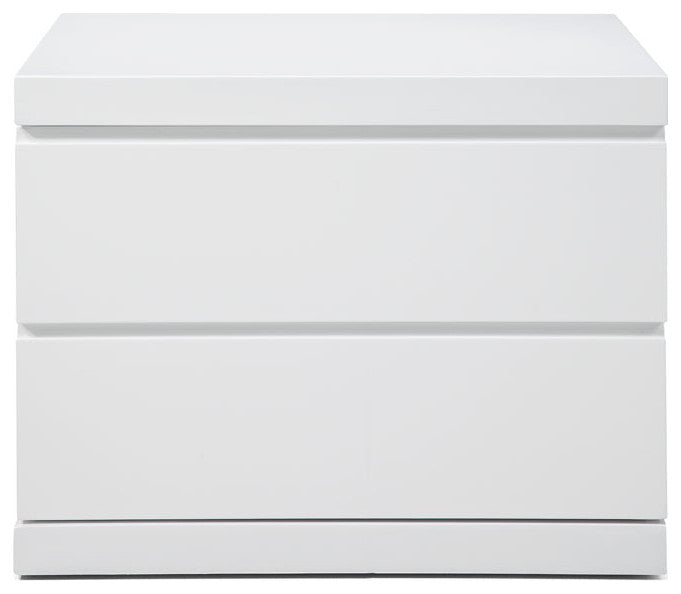 HomeRoots Modern White High Gloss Finish 2 Drawer Nightstand