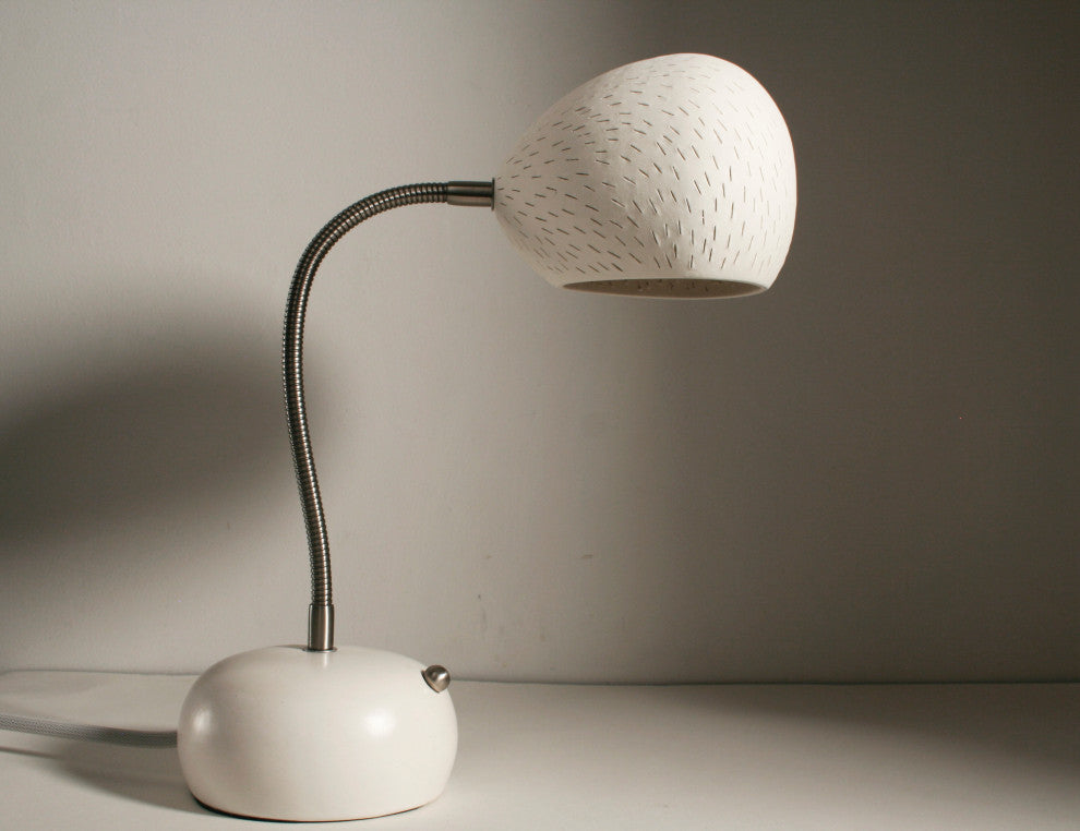 Porcupine Desk Lamp, White, Line Pattern