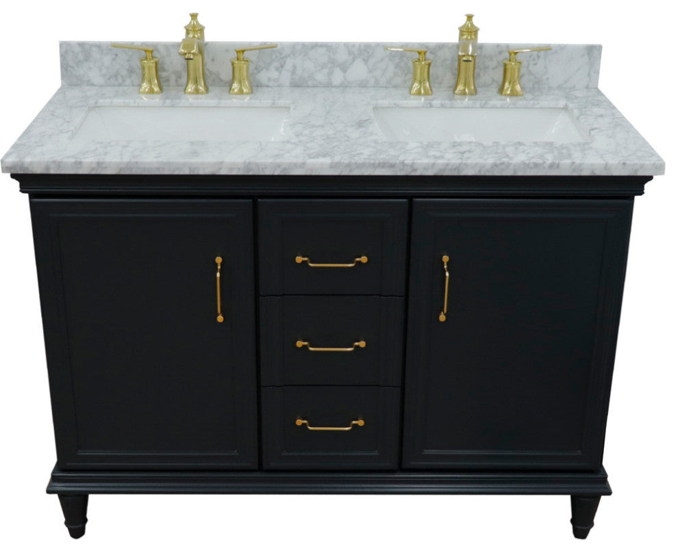 49" Double Vanity, Dark Gray Finish With White Carrara And Rectangle Sink