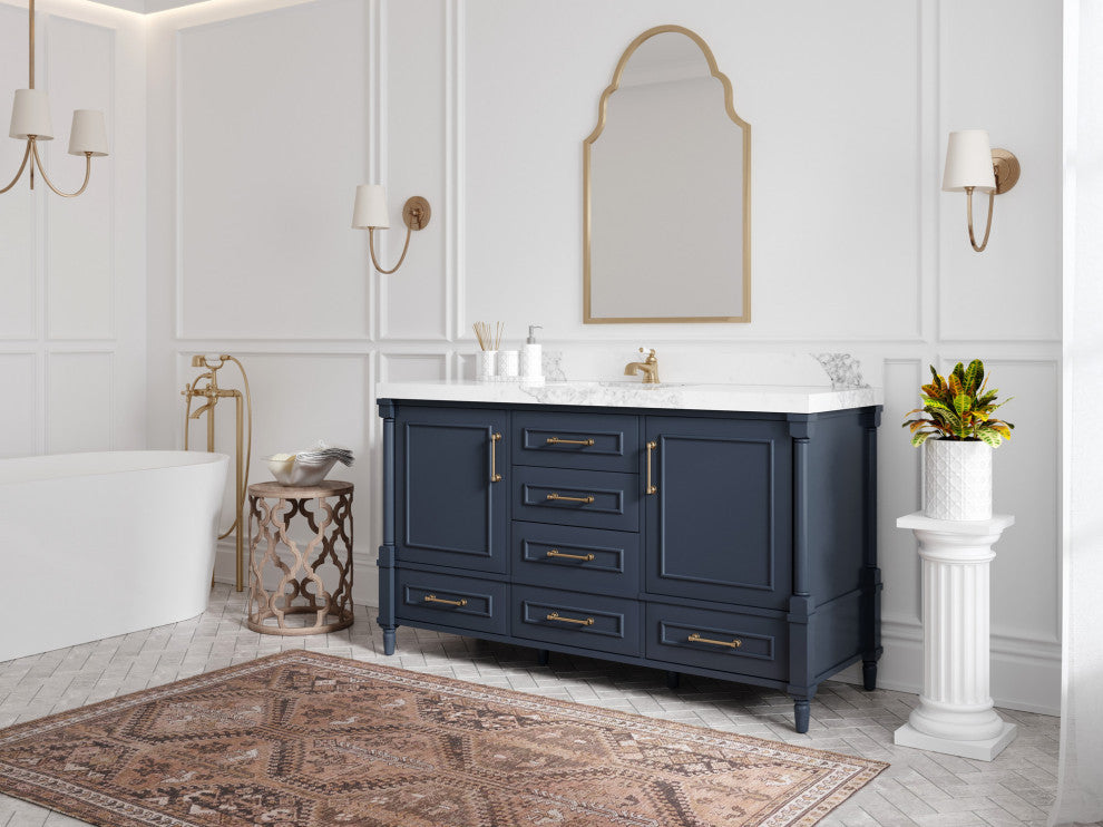Aberdeen 60 Single Bathroom Vanity in Hale Navy Blue  2" Piatra Gray
