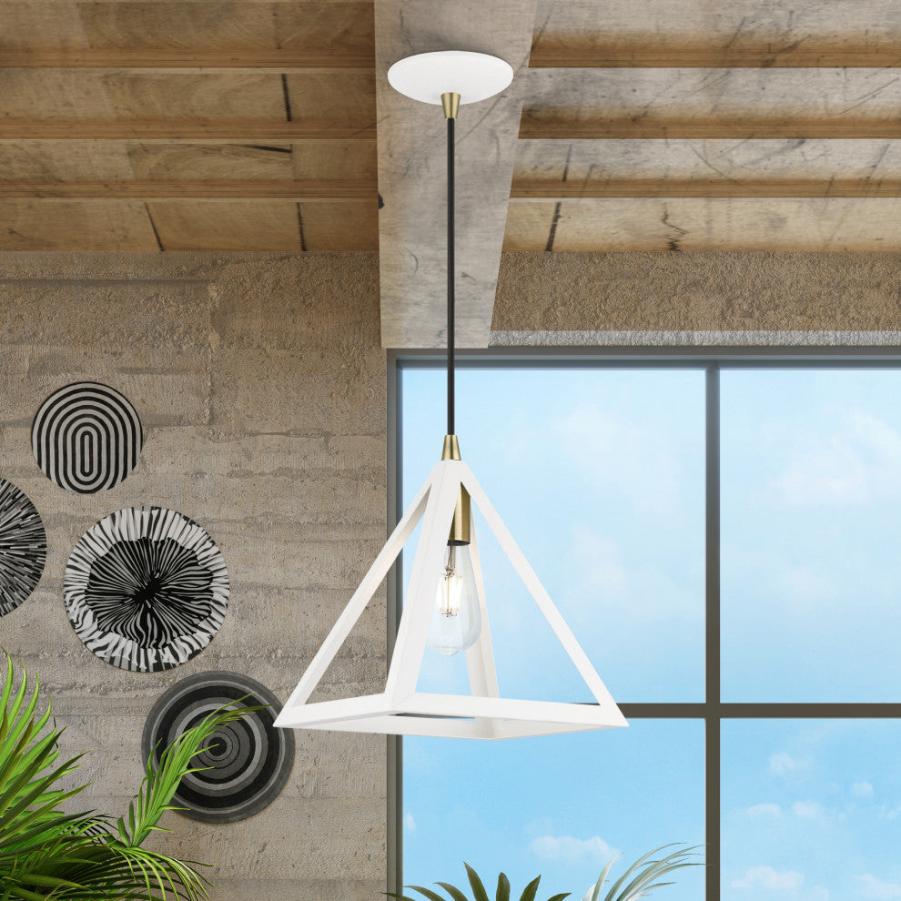 Pinnacle 1 Light Textured White With Antique Brass Accents Pendant