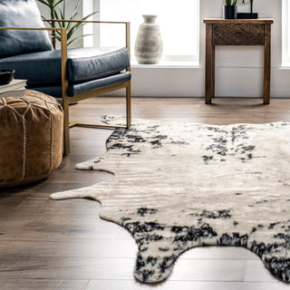 Nuloom Marcia Machine Washable Faux Cowhide Area Rug, Black 5'x6'7"