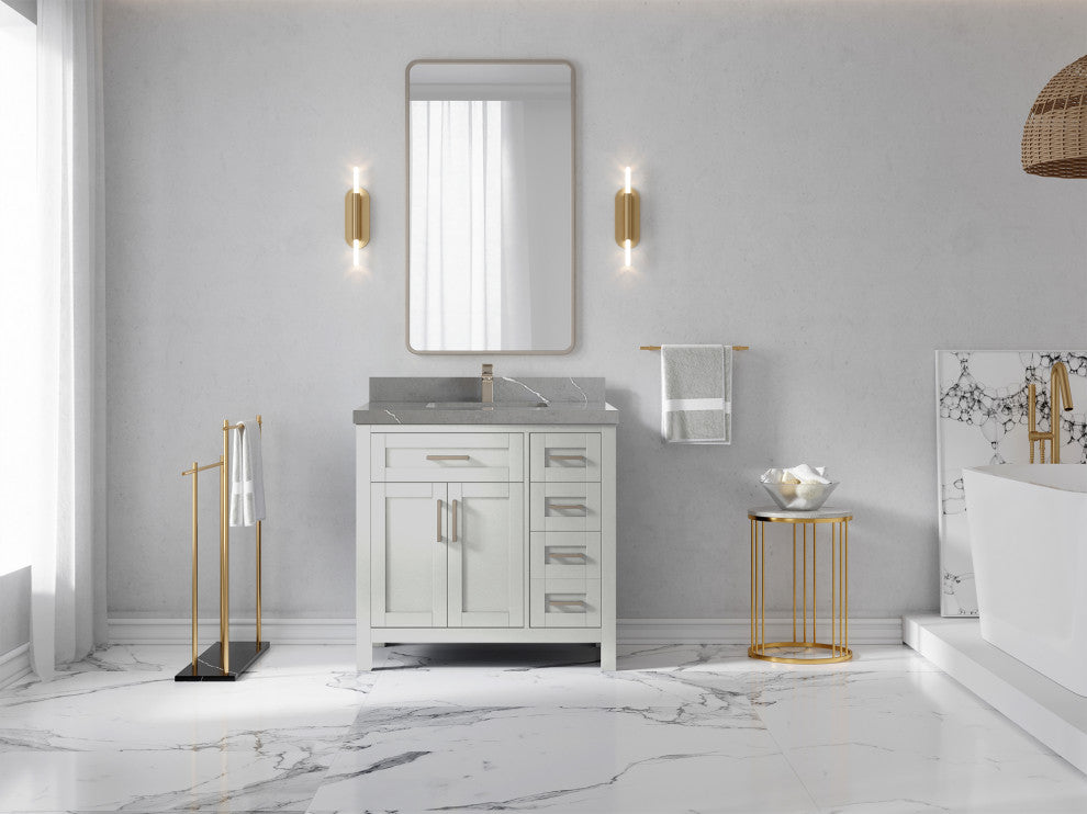 Cambridge 36 Center Sink Bath Vanity in Coventry Gray 2" Piatra Gray