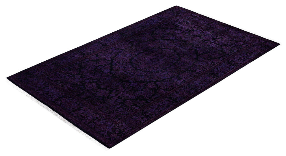 Overdyed One-of-a-Kind Hand-Knotted Area Rug Purple, 4' 1" x 6' 5"