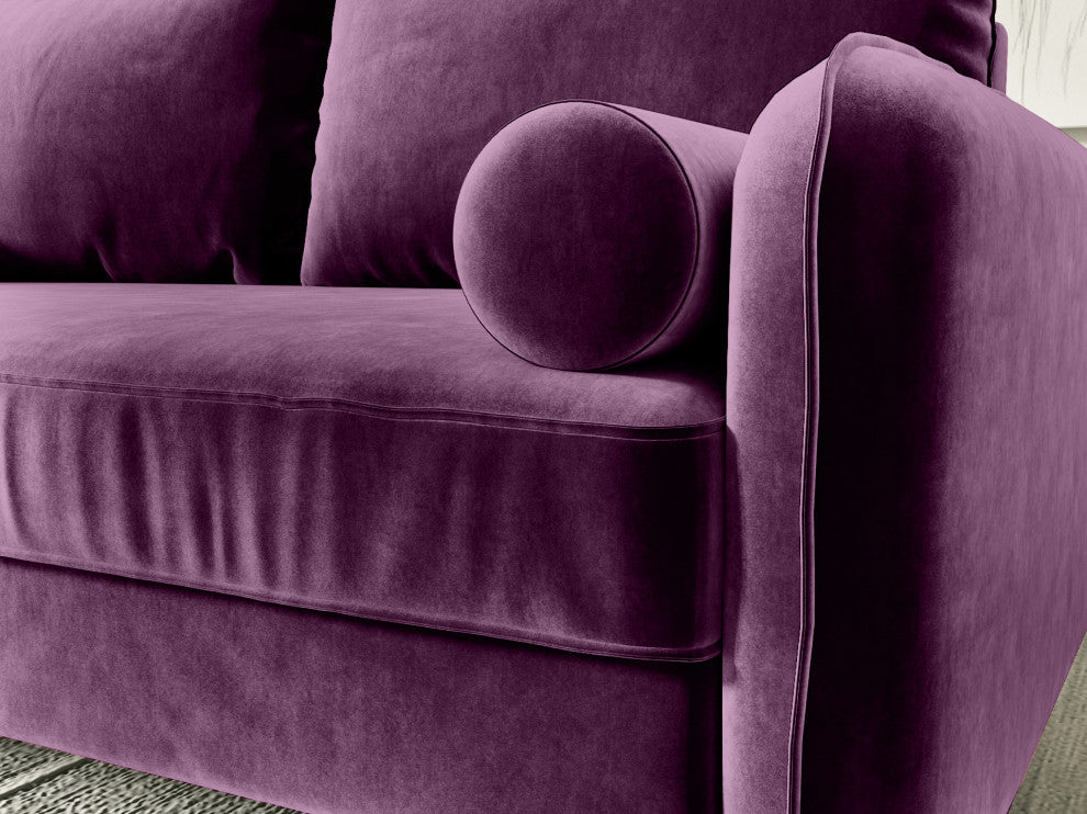 The Audrey I Velvet Round Arm Sofa, Eggplant Purple