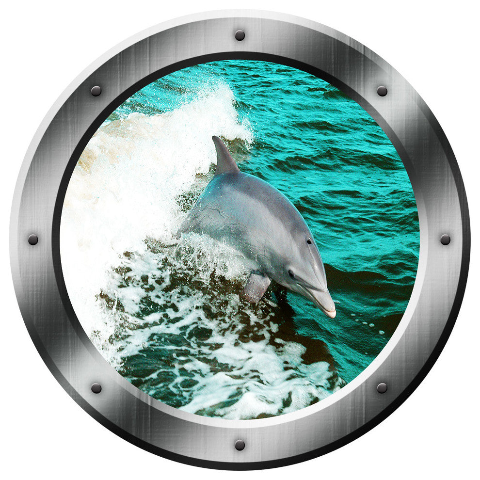 VWAQ Dolphin Porthole Wall Decal Ocean Wall Sticker Animal Nature View Sticker