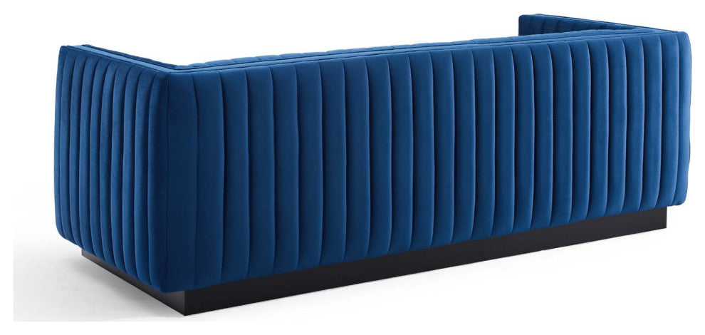 Tufted Sofa, Velvet, Blue Navy, Modern, Living Lounge Hotel Lobby Hospitality