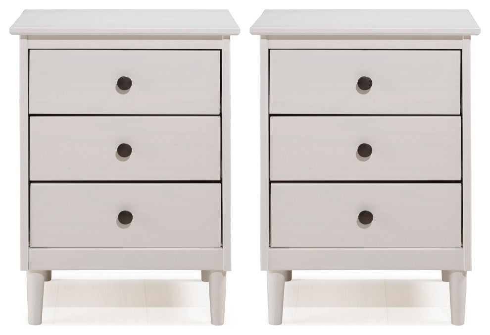 2 Pack 3 Drawer Solid Wood Nightstands - White