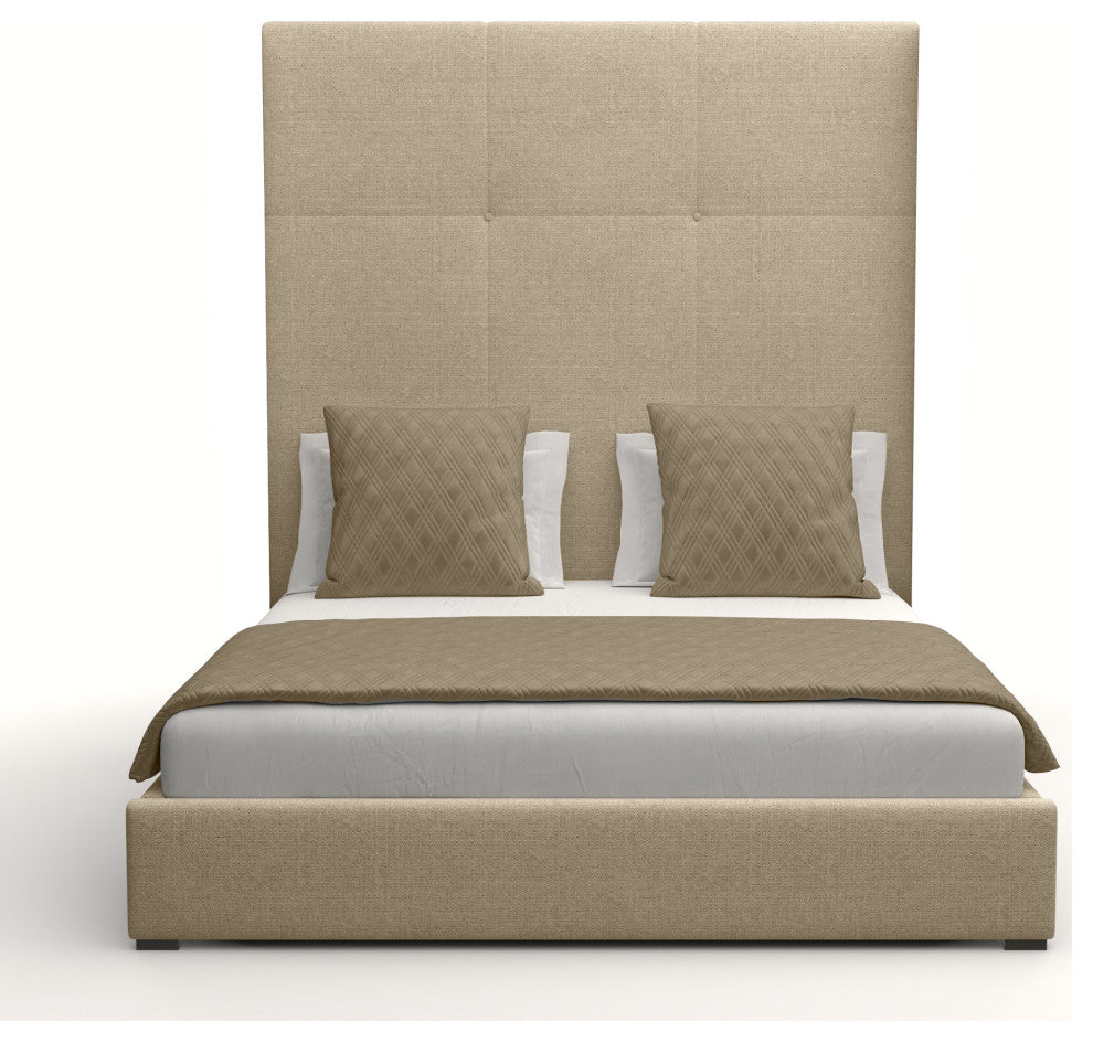 Nativa Interiors Moyra Simple Tufted Bed, Flax, King, Headboard: High