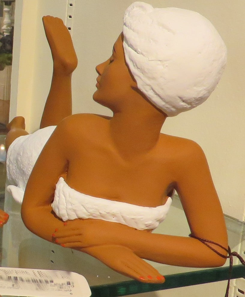 African American Spa Woman Reclining Figurine Statue, Beauty Salon Black
