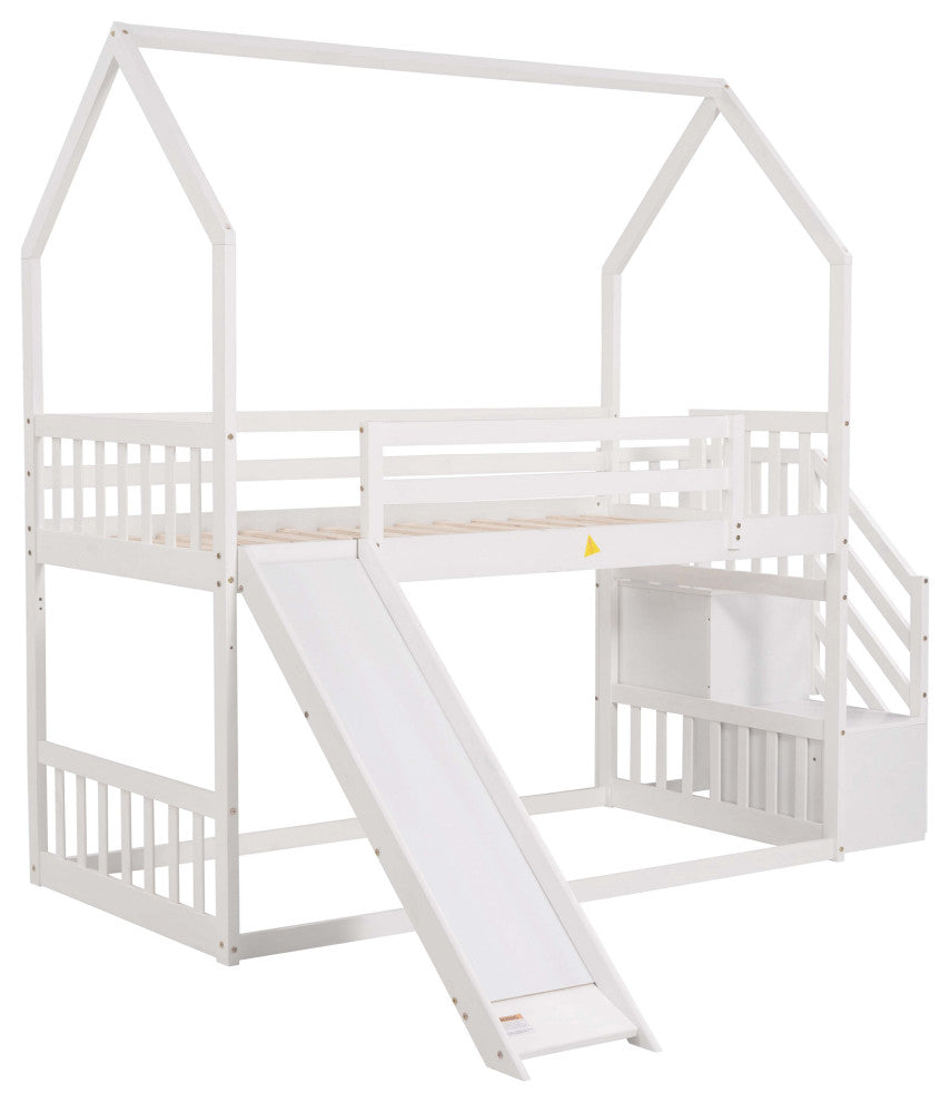 Gewnee Twin over Twin House Bunk Bed with Convertible Slide