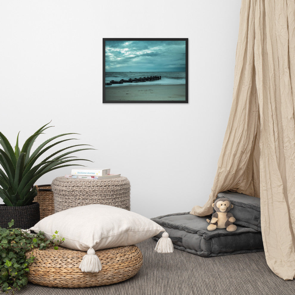 Blue Morning at Rehoboth Coastal Landscape Framed Photo Paper Wall Art Prints, Black, 18" X 24"