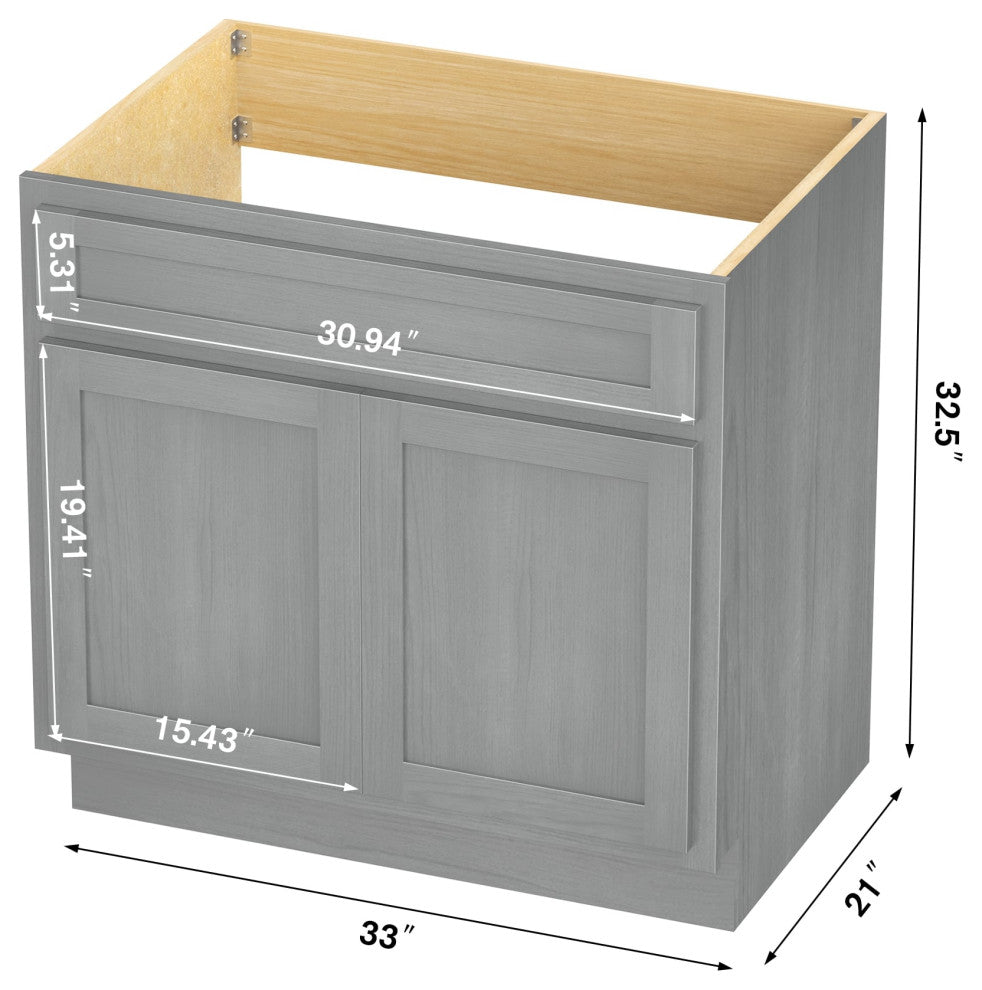 Vanity Art Vanity Base Cabinet, No Top, 33", Silver