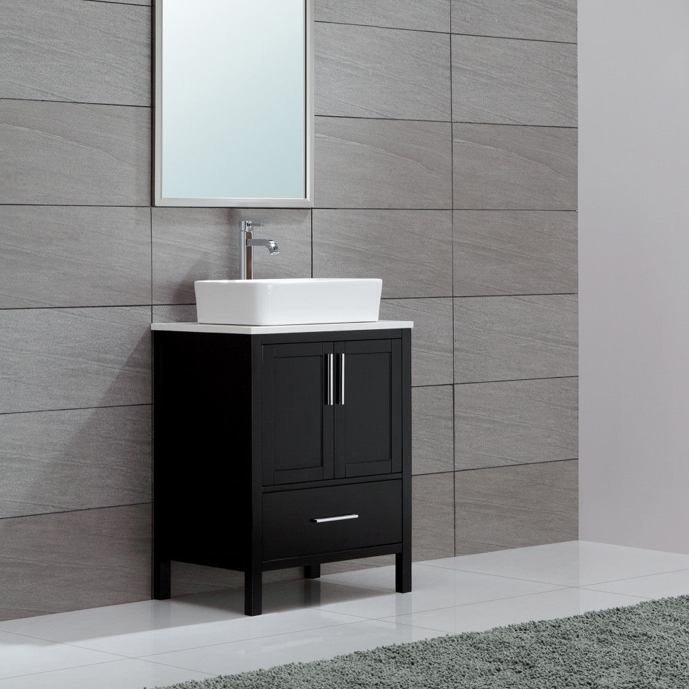 Elavo Ceramic Rectangle Vessel White Sink, PU Drain Chrome