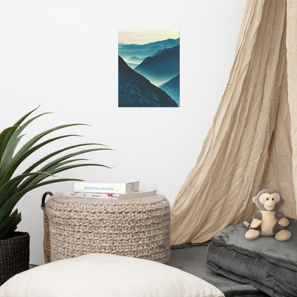 Misty Blue Silhouette Mountain Range Landscape Photo Unframed Wall Art Prints, 11" X 14"
