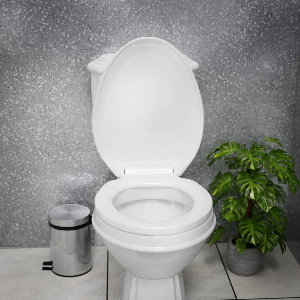 White Elongated Plastic Toilet Seat No Slam Slow Close Toilet Seat Lid Bumpers