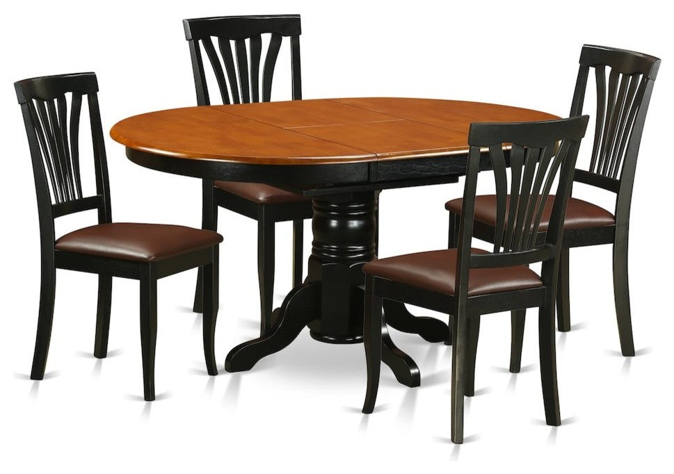 5-Piece Dining Room Set For 4-Oval Dinette Table With Leaf And 4 Dining Chairs