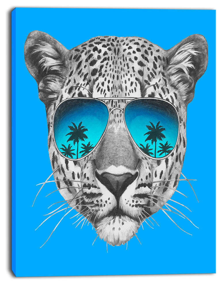 Leopard with Mirror Sunglasses, Animal Canvas Art Print, 30"x40"
