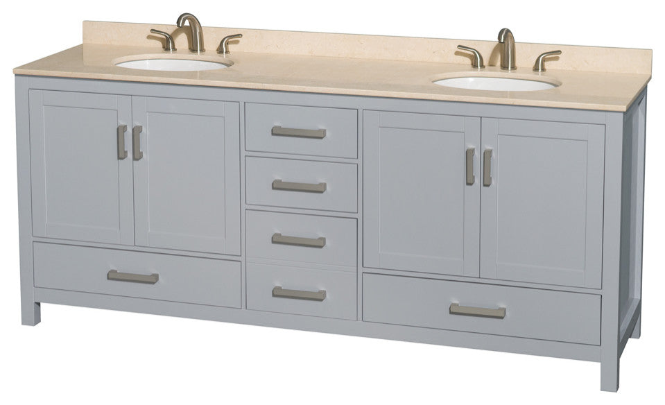 Wyndham WCS141480DGYIVUNOMXX 80 inch Vanity in Gray with Ivory Marble and Round