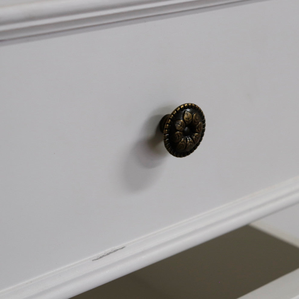 62" Double Sink Vanity Antique White Finish, White Marble Top