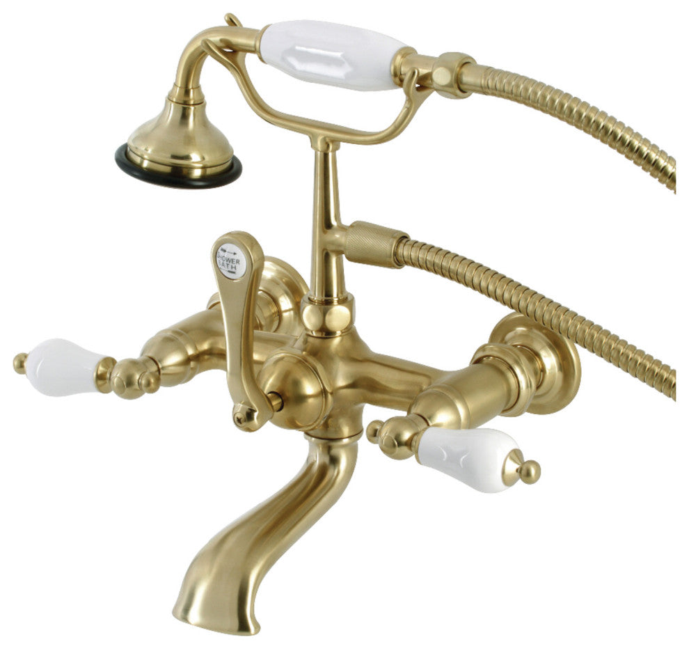AE553T7 7" Wall Mount Tub Faucet With Hand Shower, Brushed Brass