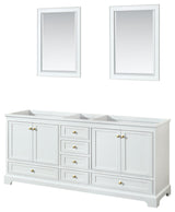 80" Double Bathroom Vanity, White, No Countertop, Gold Trim, 24" Mirrors