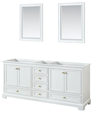 80" Double Bathroom Vanity, White, No Countertop, Gold Trim, 24" Mirrors