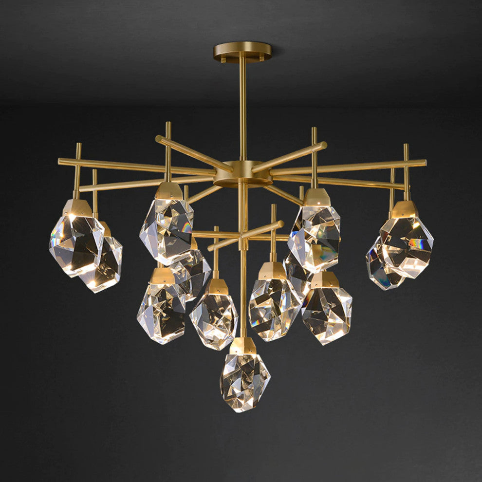 Gold Diamond Crystal Three Layer Led Copper Creative Chandelier, 13lights