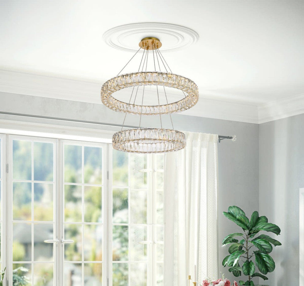 Elegant Lighting 3503G28 Monroe 28"W LED Crystal Ring Chandelier - Gold