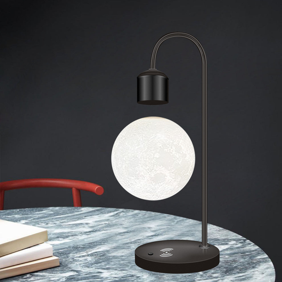 Creative Silver/Black Iron 3D Levitating Moon LED Table Lamp, Black