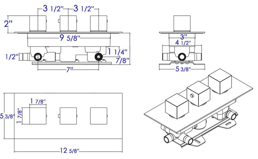 ALFI AB2801-PC Polished Chrome Concealed 3-Way Thermostatic Shower Mixer Square