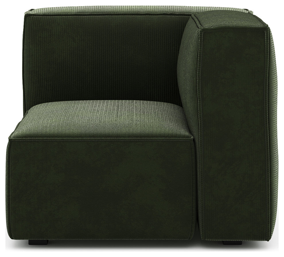 Burt Square Arm Modular End Chair, Olive Green Corduroy, Left End