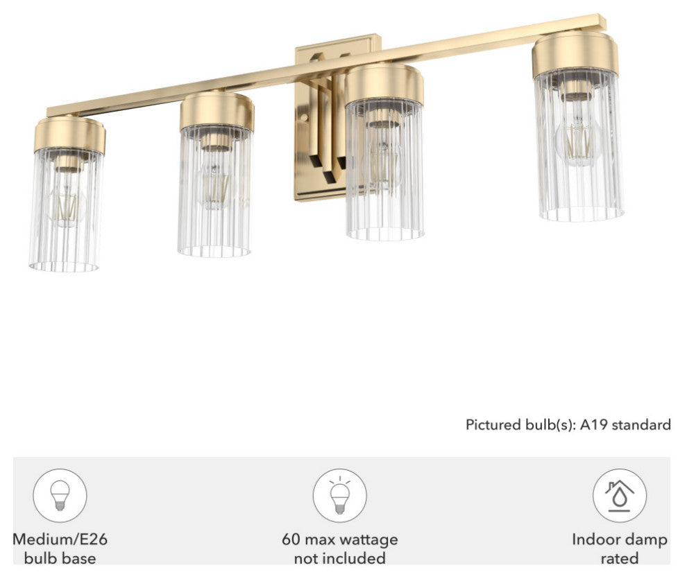 Gatz Alturas Gold, Ribbed Glass 4 Light Vanity Wall