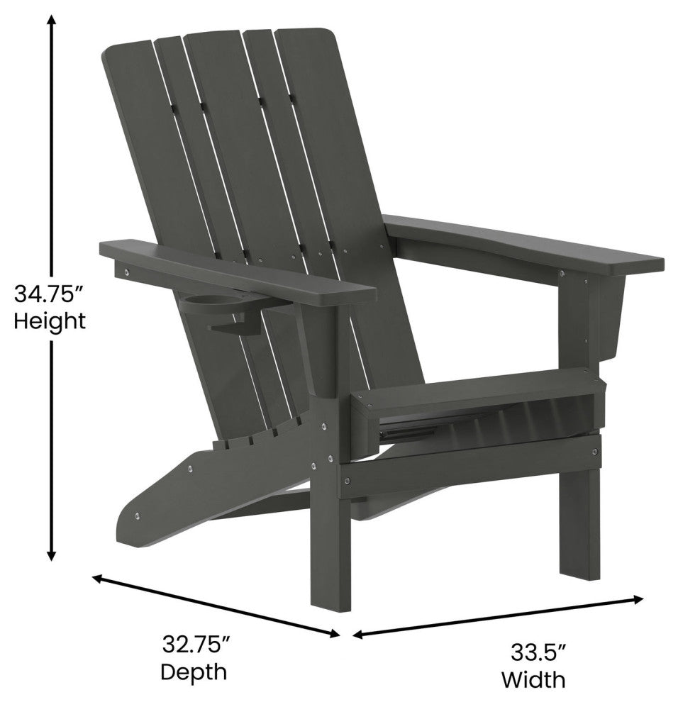 Halifax Weather Resistant Adirondack Chair with Cup Holder, Gray