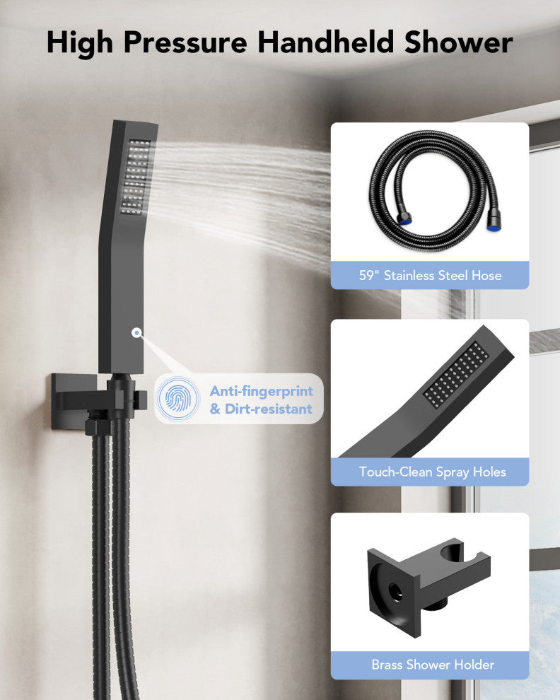 3-Function Shower Faucet System with Pressure Balance Valve, Matte Black