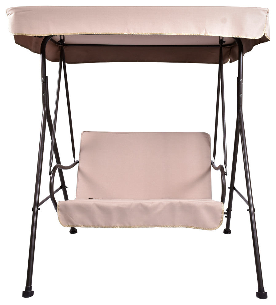 Outdoor Patio 2-Seat Porch Swing Chair With Cushion and Adjustable Canopy, Beige