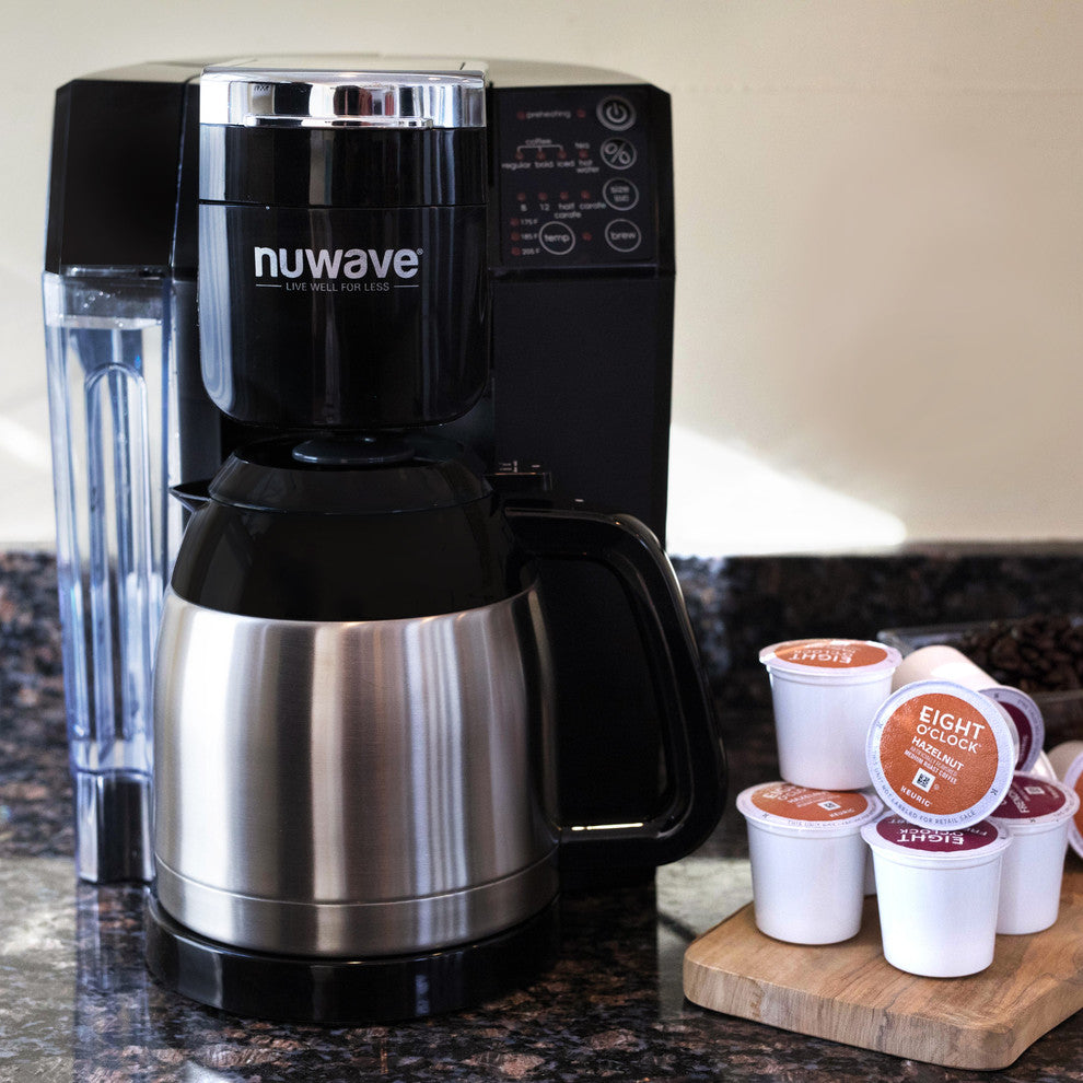 NuWave Bruhub Single Serve Coffee Maker with Stainless Steel 40 Ounce Carafe