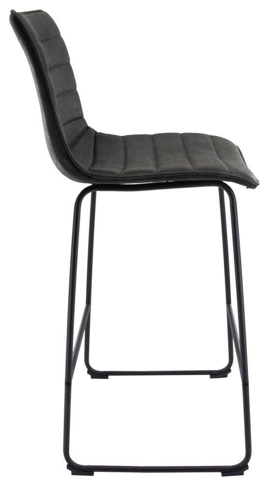 LeisureMod BS29BL Brooklyn 29.9" Leather Bar Stool With Black Iron Base&Footrest