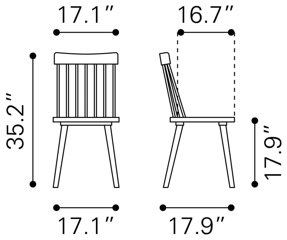 Side Dining Chair, Set of 2, Wood, Black, Mid Century Bar Kitchen Cafe Bistro