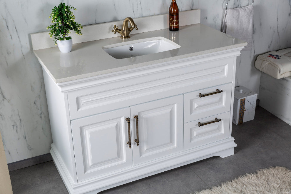 Romana Collection 48" Bathroom Vanity With Sink, Mirror, Countertop, White