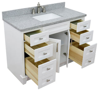 49" Single Sink Vanity, White Finish With Gray Granite And Rectangle Sink