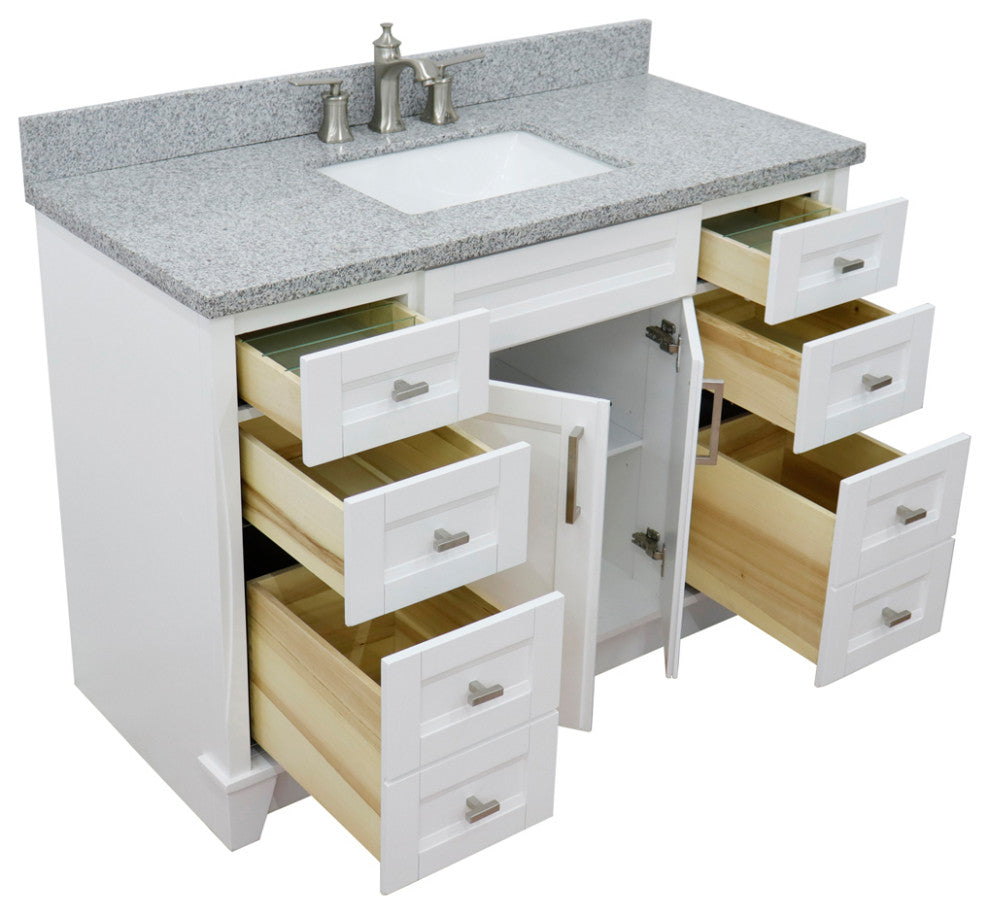 49" Single Sink Vanity, White Finish With Gray Granite And Rectangle Sink