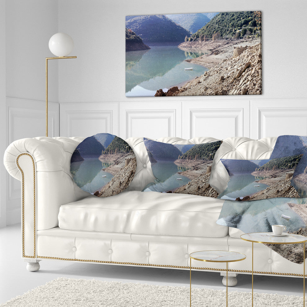 Majestic Mountain Lake Panorama Landscape Printed Throw Pillow, 12"x20"