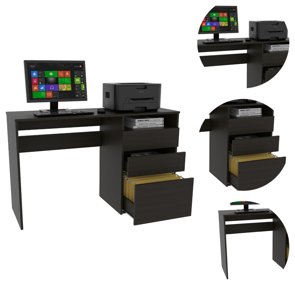 Kenai 3 Drawers Computer Desk, Black