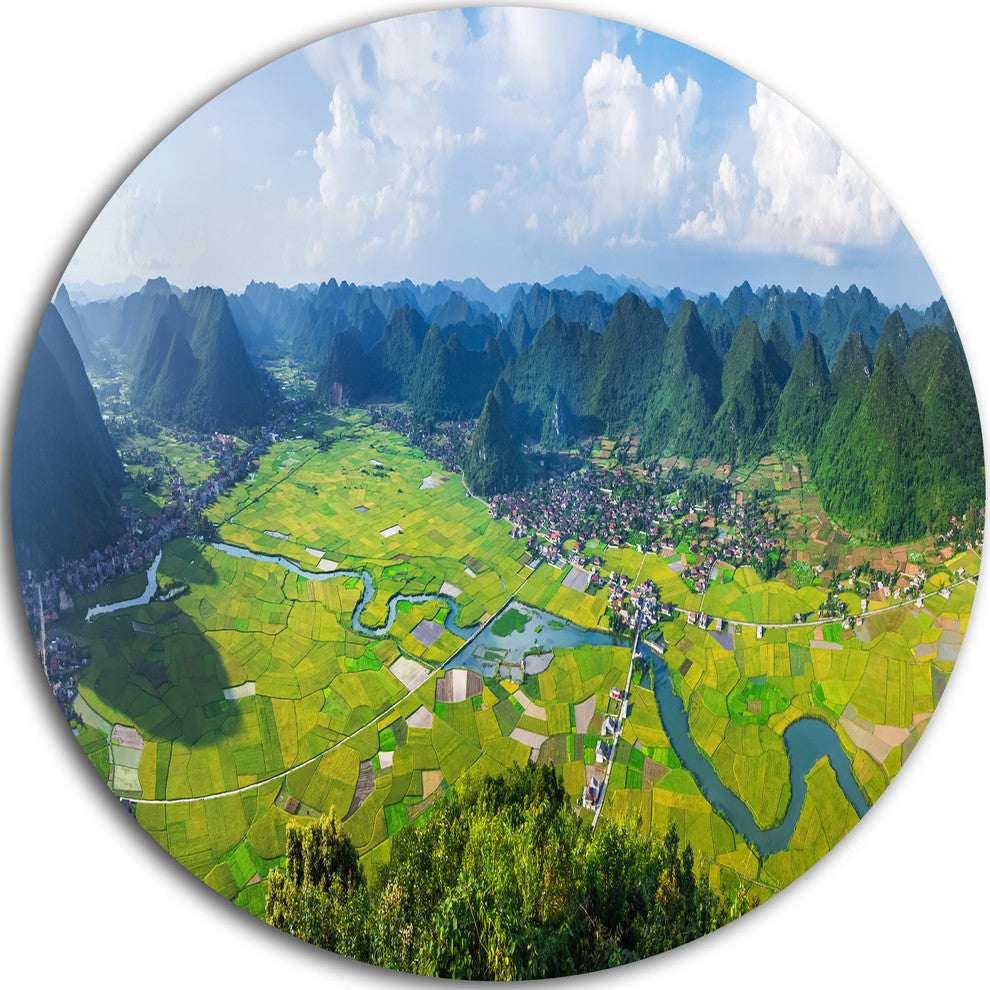 Rice Field Valley Vietnam Panorama, Landscape Disc Metal Wall Art, 36"