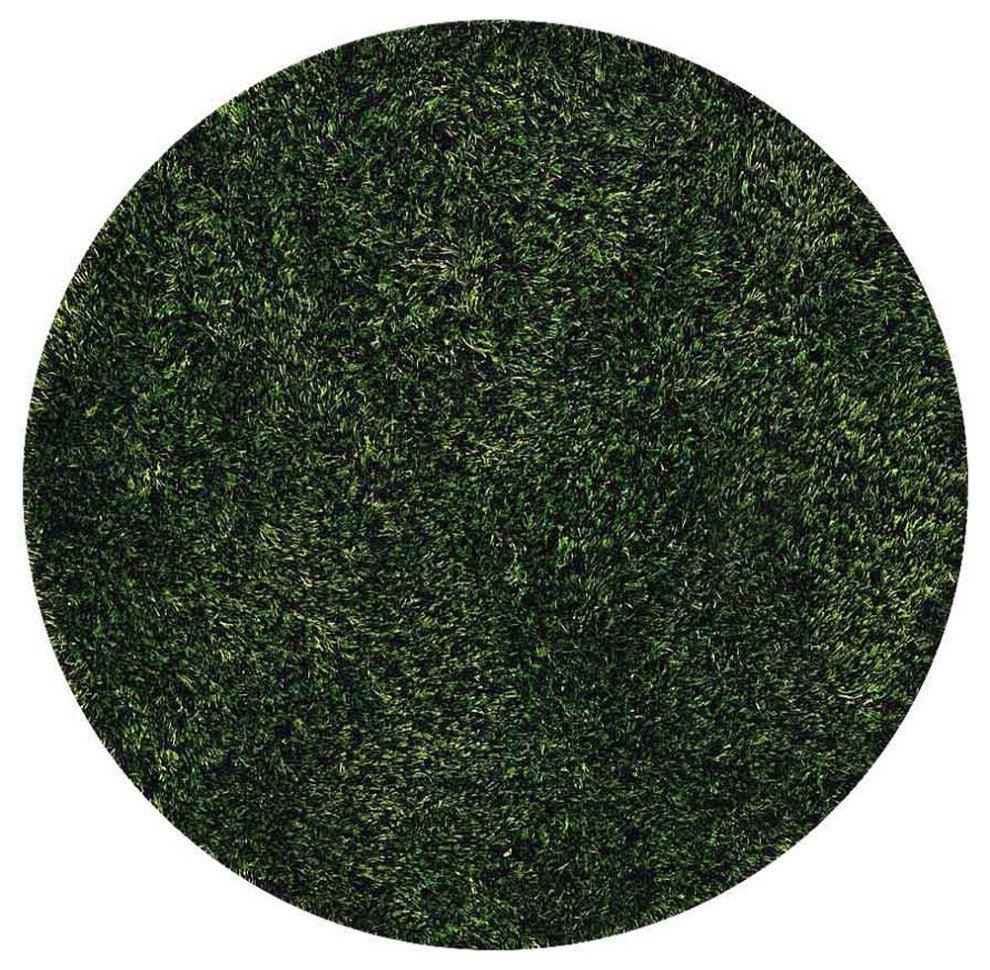 Hand Tufted Shag Polyester Area Rug Solid Green, [Round] 10'x10'