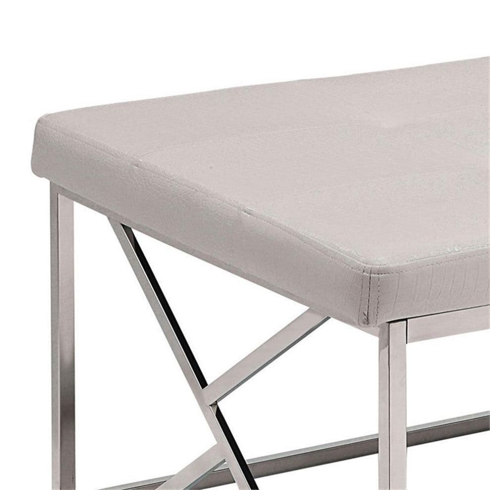 Furniture of America Motto Contemporary Faux Leather Tufted Bench in White